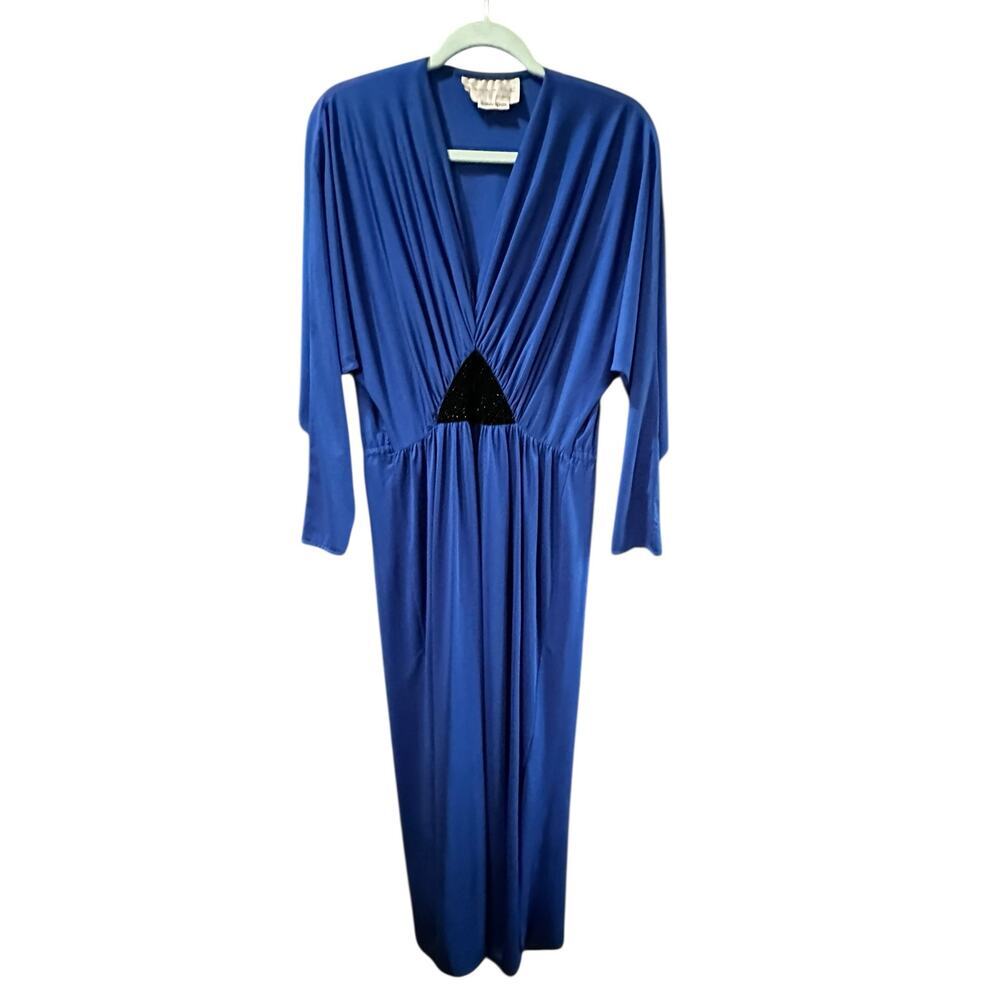 Vintage Oscar De La Renta Women's Blue Pleated 80s 90s Dress Size Small